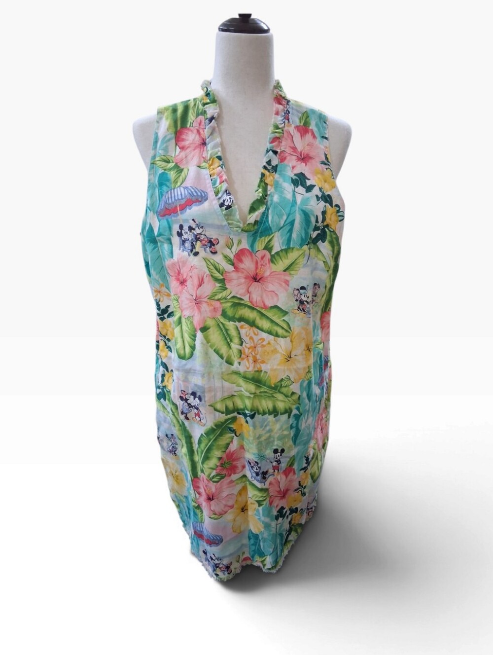 Tommy Bahama Disney Mickey Minnie Poolside Party Linen Shift Dress Sz L Tropical